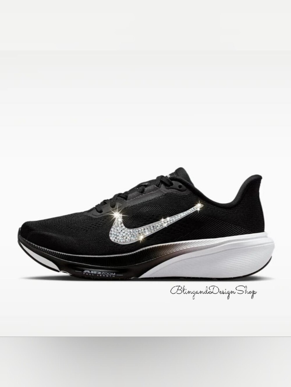 Bling Nike Pegasus 42 Black White Sneakers Women's Customized With Crystals